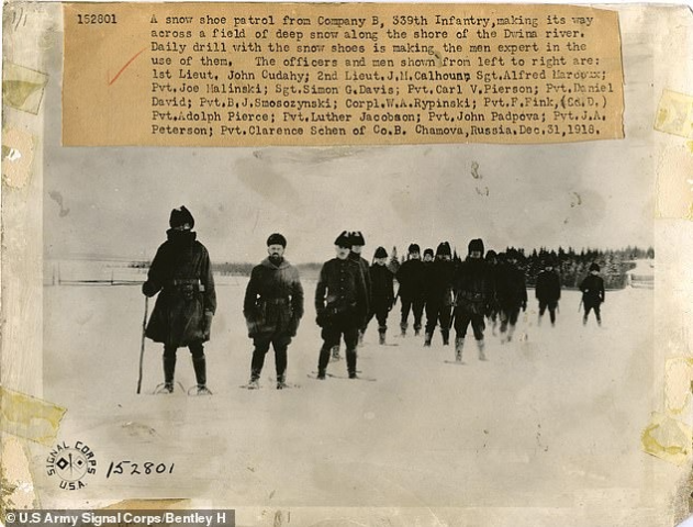 American soldiers in Russia during the 1918 Polar Bear expedition. The expedition marked one of the earliest instances of American soldiers fighting in cold-weather conditions. Courtesy Doug Schmidt/National Association of the 10th Mountain Division, Inc. American soldiers in Russia during the 1918 Polar Bear expedition. The expedition marked one of the earliest instances of American soldiers fighting in cold-weather conditions. Courtesy Doug Schmidt/National Association of the 10th Mountain Division, Inc.
