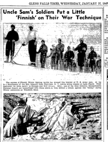 Photos of the 1940 manuevers in the January 17, 1940 Glens Falls Times. Courtesy Doug Schmidt/National Association of the 10th Mountain Division, Inc. Photos of the 1940 manuevers in the January 17, 1940 Glens Falls Times. Courtesy Doug Schmidt/National Association of the 10th Mountain Division, Inc.