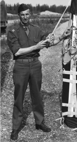 Albert Jackman (1908-1997): Captain Albert Jackman (HQ 604TH FA) was instrumental to the development of the 10th Mountain Division. A cheerful, straight-shooting man with angular features and a lean physique, Jackman hailed from Kansas, moved to New Jersey in 1924 to attend prep school, then enrolled in Princeton, where he joined the Army Reserve Officers’ Training Corps (ROTC). He became a member of Princeton’s pistol and rifle teams, and, by the time of his 1931 graduation, was a commissioned Second Lieutenant in the Reserve Corps’ Field Artillery.  For the next ten years, Jackman sold life insurance by day, but his heart was in the mountains. He became an active member of the Potomac Appalachian Trail Club and climbed, skied, and camped in winter. He also maintained his Reserve Commission, and in December 1940, now a Captain, he was assigned to the 5th Division’s ski patrols in Camp McCoy, Wisconsin. He was appointed Director of the unit’s Winter Warfare Training Board, which carried on equipment development and training tests with a reinforced battalion of the 5th Inf. Div.  From May-Dec., 1941, he participated in the Wood Yukon Expedition, in Canada’s Yukon Territory, to test gear and equipment.  From Jan. – May, 1942, he was assigned to the Mountain and Winter Warfare Board in Ft. Lewis, WA, where he continued to lead the testing. From May-Aug. 1942, he participated in the Alaska Test Expedition, making the third ascent of Denali in the process. From Sept. 1942-March 1944, he was assigned to the Winter and Mountain Warfare Training Desk, Special Projects Section, HQ, Army Ground Forces, Washington DC, serving as the liason with the 10th Mountain Division training at Camp Hale, and with the Research and Development Branch in the Office of the Quartermaster General. He served as an Executive Officer with the 10th’s 604th Field Artillery Battalion from July 1944-Dec. 1945, when he deployed with the Division to Italy.