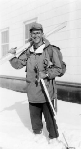 Born in Minneapolis in 1908, Harold B. “Hal” Burton was a journalist, avid outdoorsman, and expert skier and rock climber whose 1971 book The Ski Troops became one of the first and most comprehensive civilian histories of the 10th Mountain Division. When the U.S. entered World War II, Burton enlisted early, becoming one of the first to join the Army’s experimental mountain unit. Assigned to the Canadian Rockies to work on military operations in the high mountains, he and his detachment camped on the Saskatchewan Glacier north of Lake Louise, testing military snowmobiles (Weasels) under alpine conditions. He also trained artillery officers at Camp Carson, Colorado, developing the Cheyenne Canyon climbing area, still used by the military today to train National Guard and Reserve units in rock climbing. Burton also convinced military leaders to take his climbing school to the Crestone Needles, where soldiers trained on some of the finest climbing routes in the Rockies. In 1943, Burton helped lead a climbing school at Seneca Rocks, West Virginia, where units from twelve other divisions were trained by 10th Mountain Division instructors. Burton devised a harrowing training scenario where assault teams scaled a 300-foot cliff under simulated artillery fire, with instructors throwing fuse-lit dynamite to simulate combat. The experience was so intense that many soldiers later remarked that actual combat was anticlimactic in comparison. Toward the end of 1943, Burton and fellow instructor Ed Link led a team to Italy, where they trained British and Gurkha forces, known for their climbing prowess. Burton’s 10th Mountain Division unit participated in the famous Italian campaign, including the daring raids on Riva Ridge and Mount Belvedere. The assault on Riva Ridge, requiring a 1,500-foot vertical ascent, succeeded because the Germans believed no force could scale it.